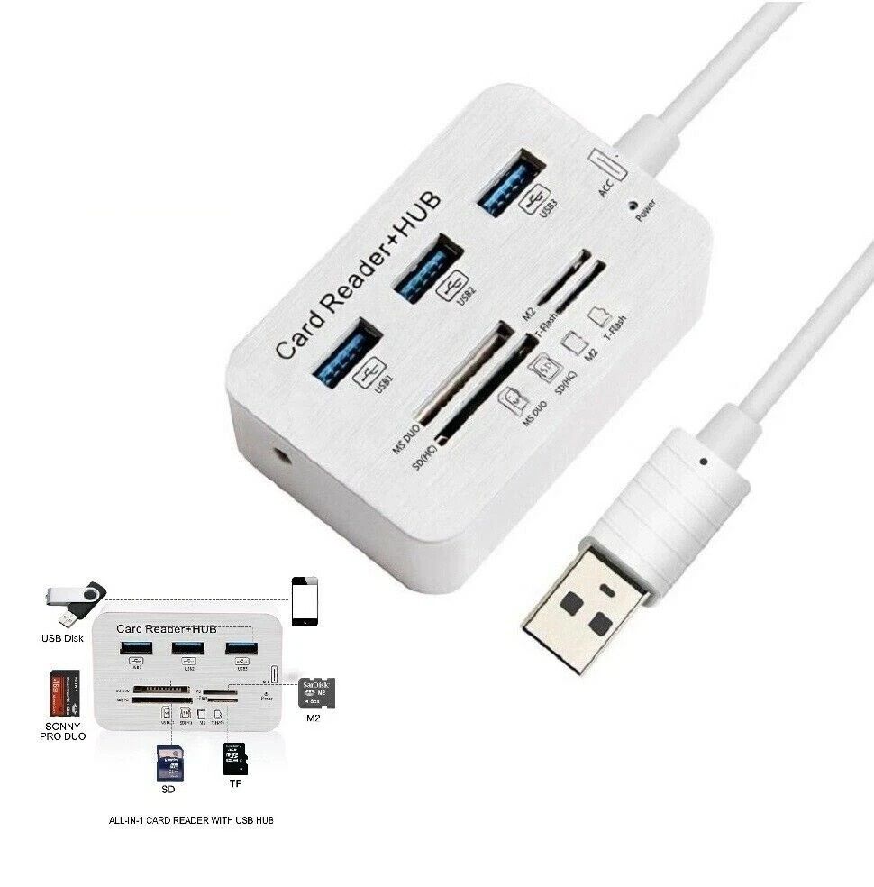 3in1 Aluminum USB 30 Hub  Memory Card Reader Supports MS SD M2 TF Cards 1