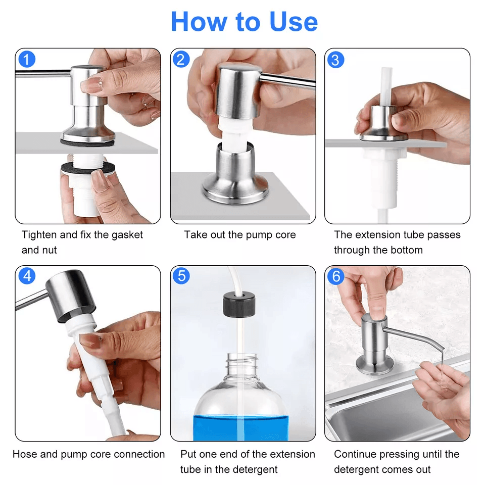 Sink Soap Dispenser Stainless Steel Kitchen Hands Liquid Pump Bottle Tube For Countertop BuiltIn Si 3
