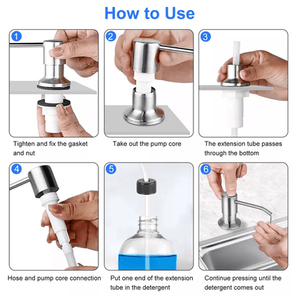 Sink Soap Dispenser Stainless Steel Kitchen Hands Liquid Pump Bottle Tube For Countertop BuiltIn Si 3