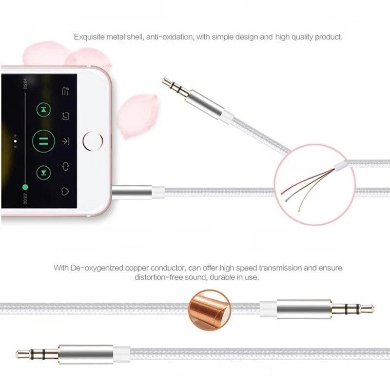 Braided Male To Male Stereo Audio AUX Cable Metal Shell PC IPod Car IPhone 3