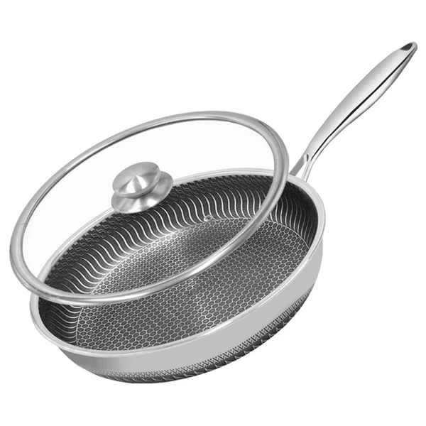 Stainless Steel Honeycomb Nonstick Frying Pan with Lid for Induction and Gas Cooktops