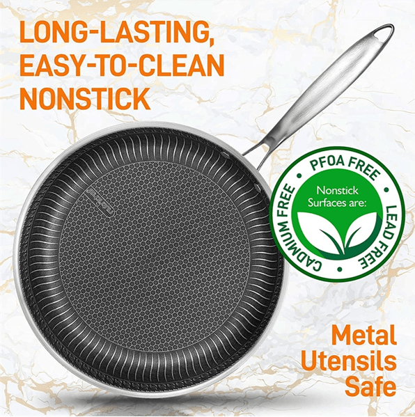 Stainless Steel Honeycomb Nonstick Frying Pan With Lid For Induction And Gas Cooktops 4