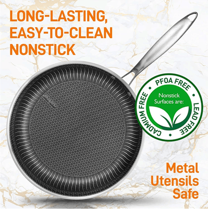 Stainless Steel Honeycomb Nonstick Frying Pan With Lid For Induction And Gas Cooktops 4