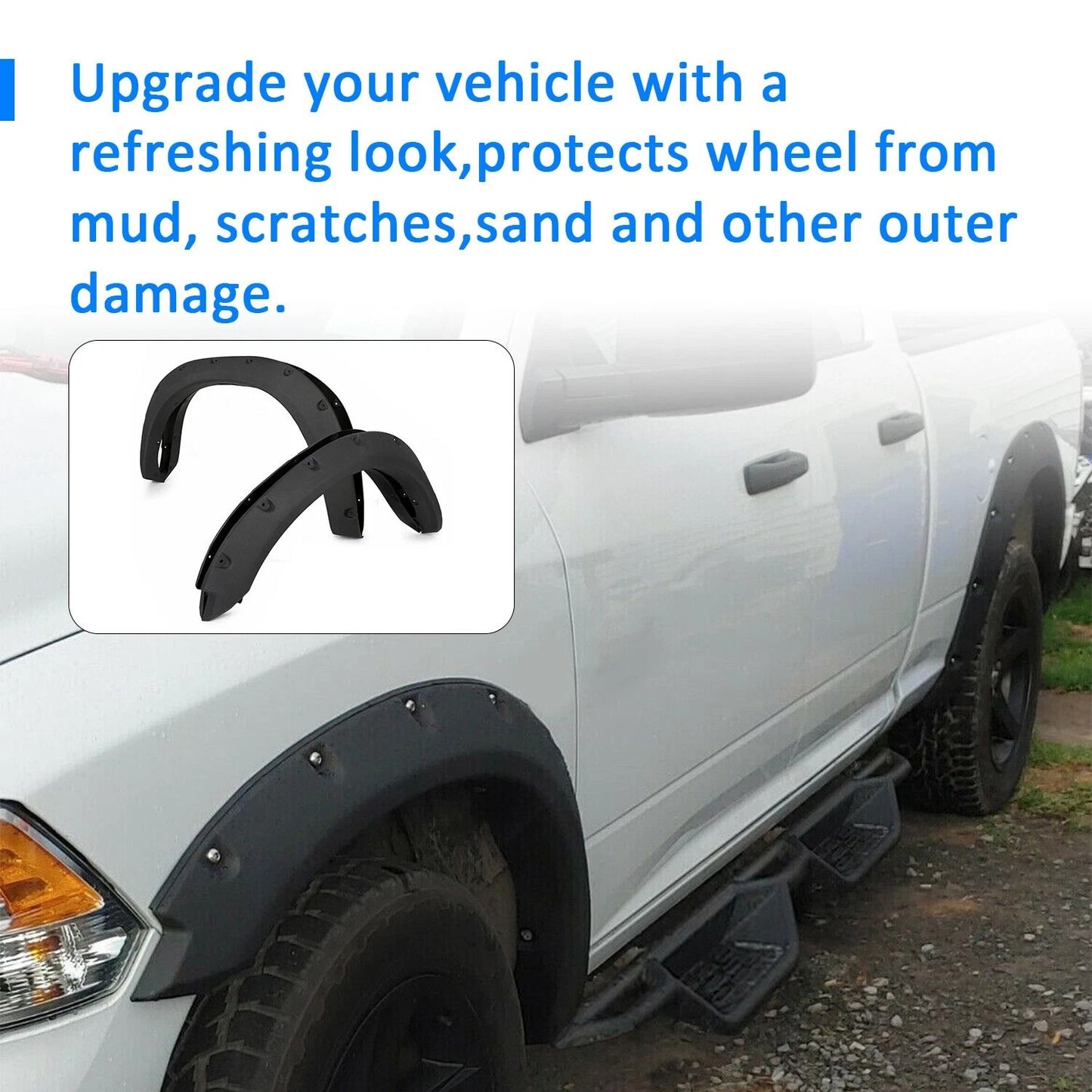 20092023 Dodge Ram 1500 Black Pocket Riveted Wheel Fender Flares  BoltOn Style  No Cutting Needed 2