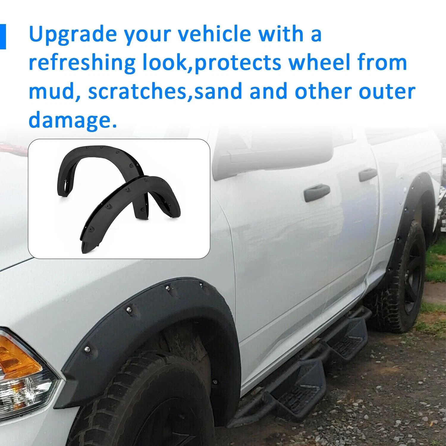 20092023 Dodge Ram 1500 Black Pocket Riveted Wheel Fender Flares  BoltOn Style  No Cutting Needed 2