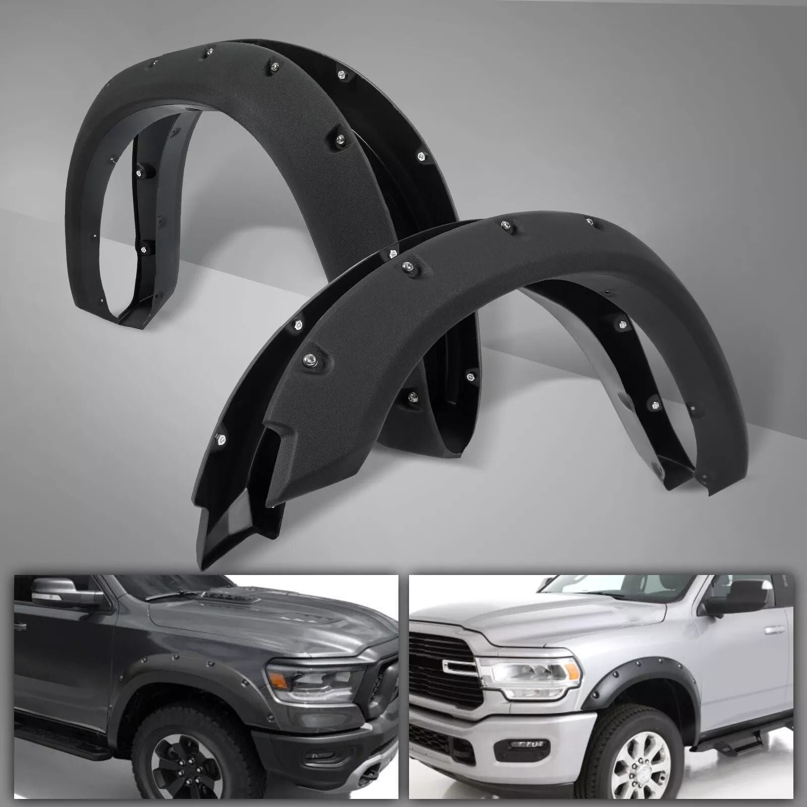 20092023 Dodge Ram 1500 Black Pocket Riveted Wheel Fender Flares  BoltOn Style  No Cutting Needed 11