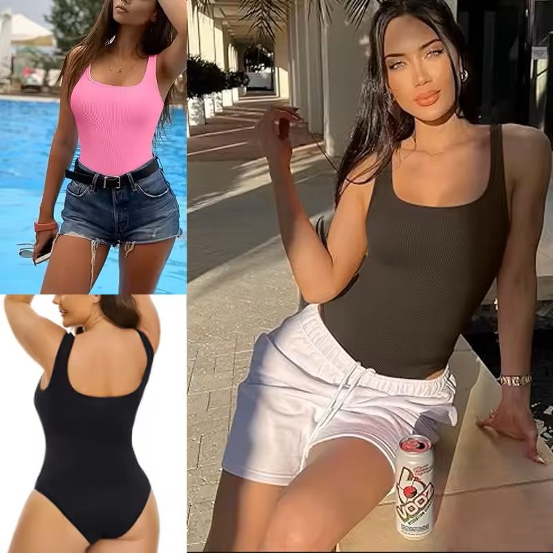 Ribbed Tummy Control Bodysuit  Light Compression Shaper With Open Crotch 1