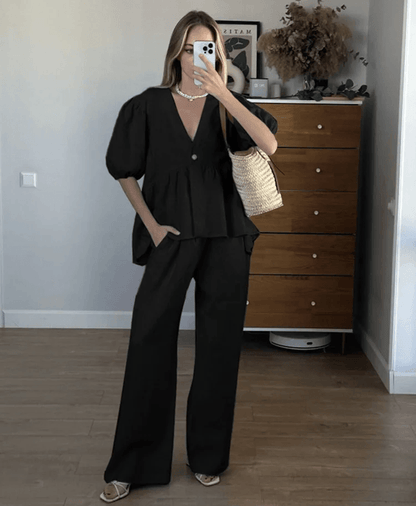 Womens Cotton Two Piece Matching Set V Neck Lounge Outfit For Spring And Summer 1