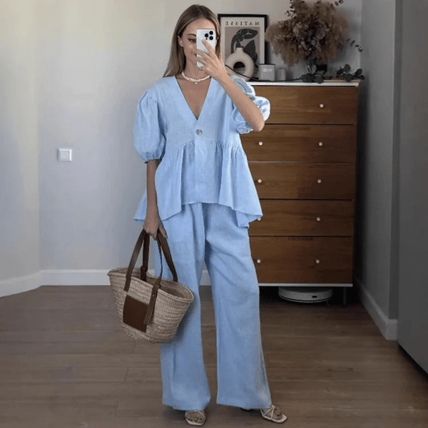Womens Cotton Two Piece Matching Set V Neck Lounge Outfit For Spring And Summer 2