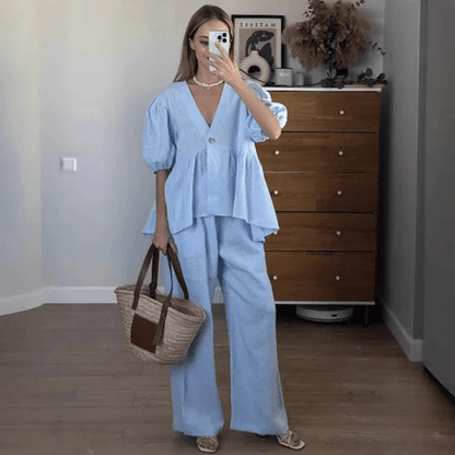 Womens Cotton Two Piece Matching Set V Neck Lounge Outfit For Spring And Summer 2