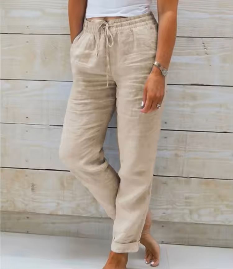 High Waist Cotton Linen Pants  Lightweight Summer Trousers For Women 1