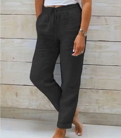 High Waist Cotton Linen Pants  Lightweight Summer Trousers For Women 2