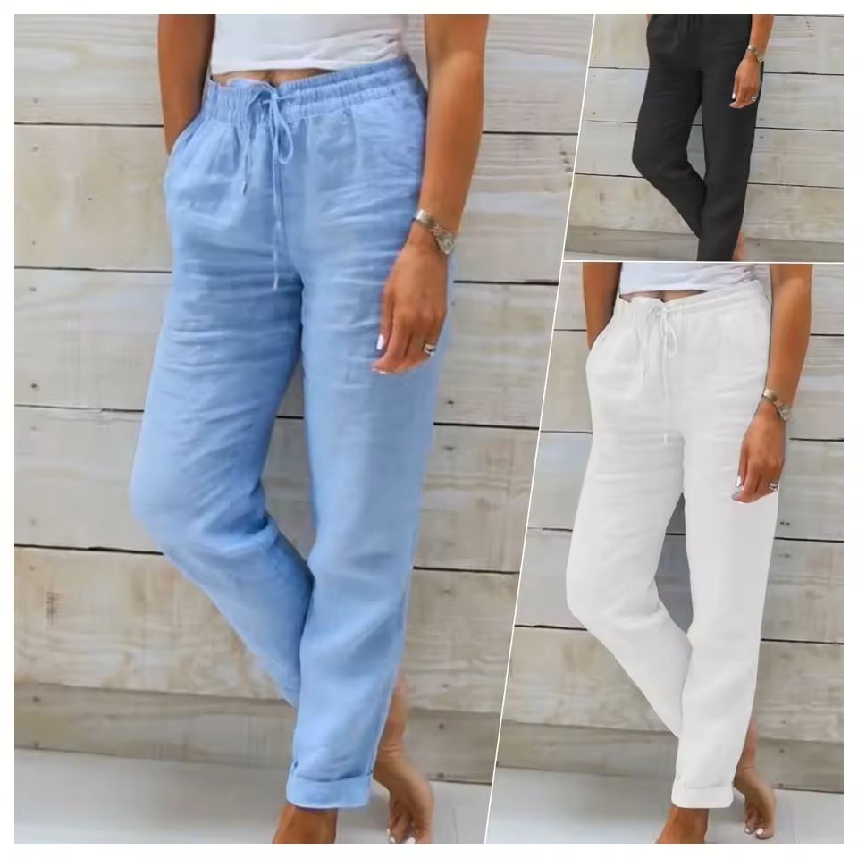 High Waist Cotton Linen Pants – Lightweight Summer Trousers for Women