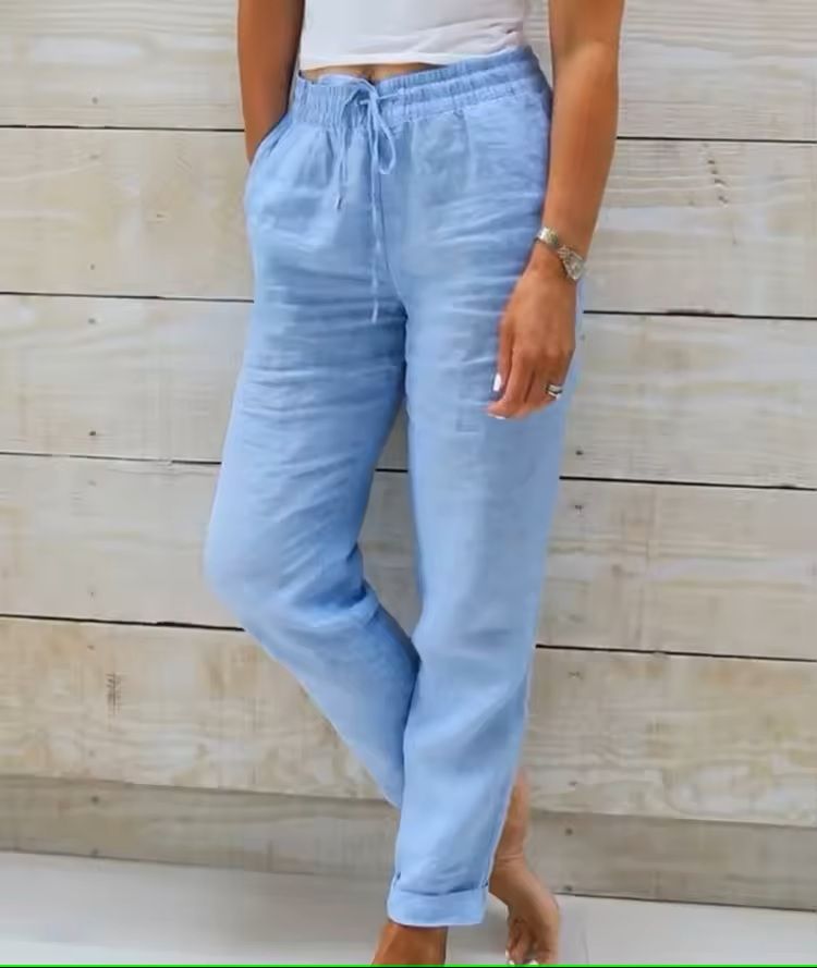 High Waist Cotton Linen Pants  Lightweight Summer Trousers For Women 3