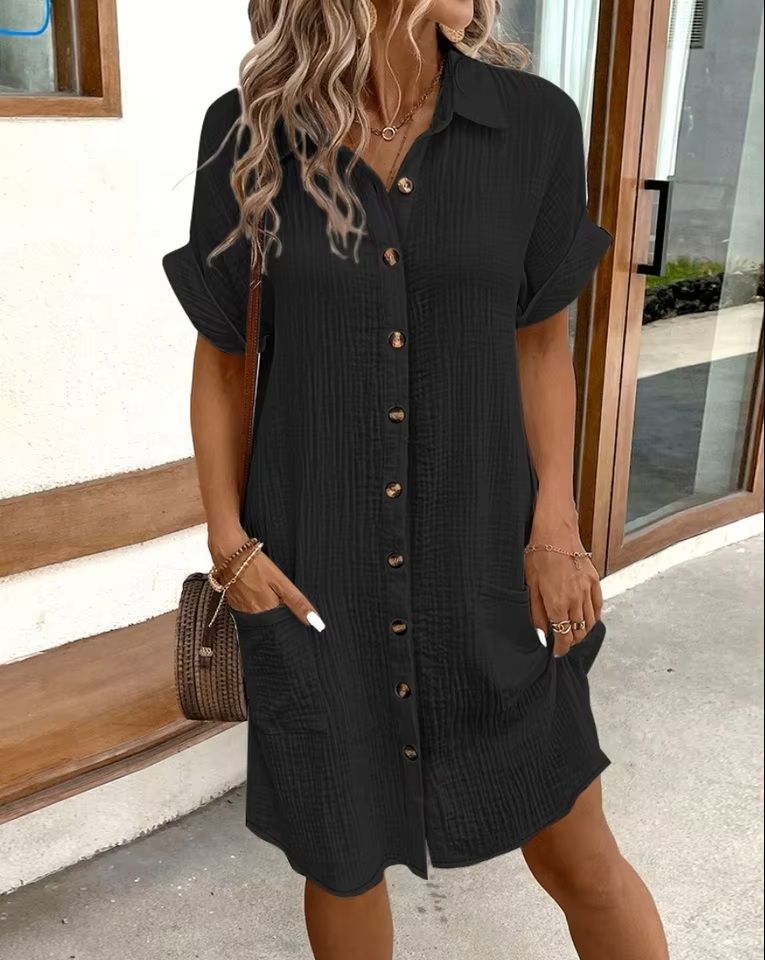 Vintage V Neck Cotton Linen Mini Dress  Casual Summer ThreeQuarter Sleeve Holiday Style 3