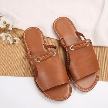 Square Toe Slip On Flat Sandals For Women  Summer Cross Strap Beach Slippers 11