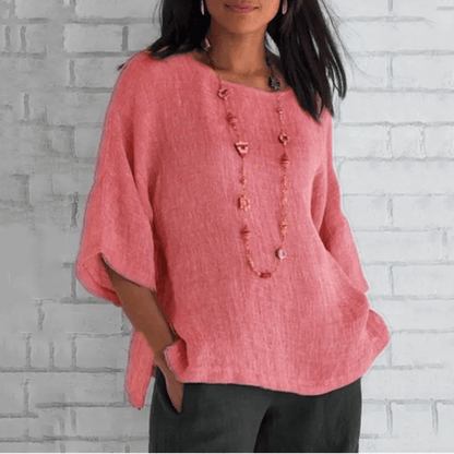 Cotton Linen Summer Blouse For Women Loose Fit Three Quarter Sleeve Casual Top 3