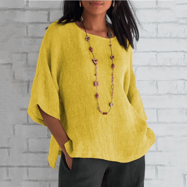 Cotton Linen Summer Blouse For Women Loose Fit Three Quarter Sleeve Casual Top 4