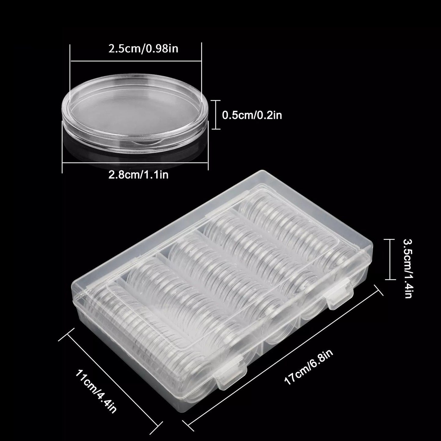 25mm Coin Capsules 100Pack Clear Round Plastic Holder For US Quarters  Coin Collection Storage 5