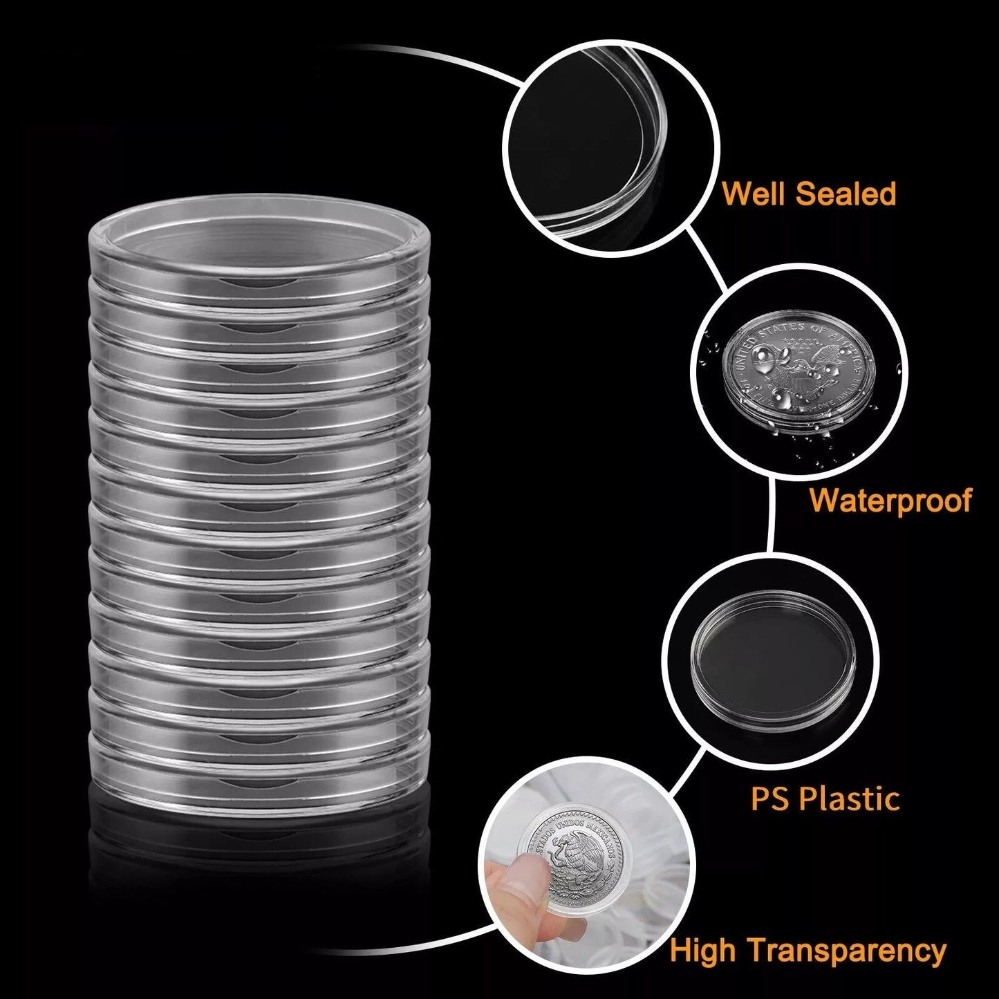 25mm Coin Capsules 100Pack Clear Round Plastic Holder For US Quarters  Coin Collection Storage 3