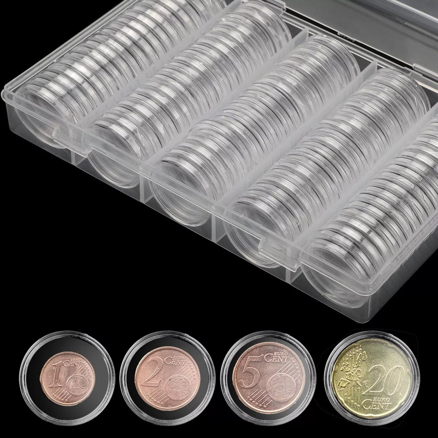 25mm Coin Capsules 100Pack Clear Round Plastic Holder For US Quarters  Coin Collection Storage 4
