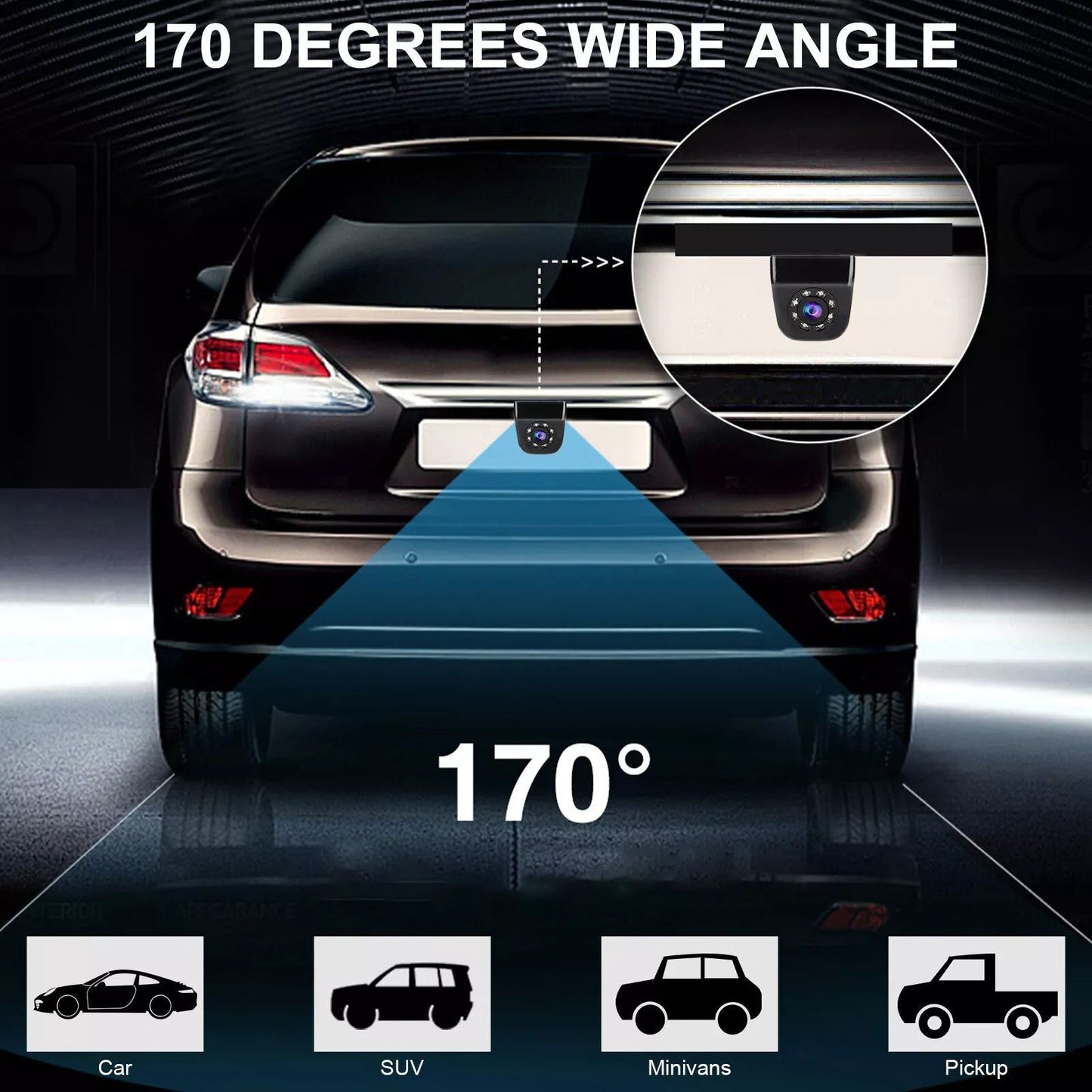 Backup Camera For Cars 170 Wide Angle 8 LED Night Vision Waterproof HD CMOS Reverse Camera 3