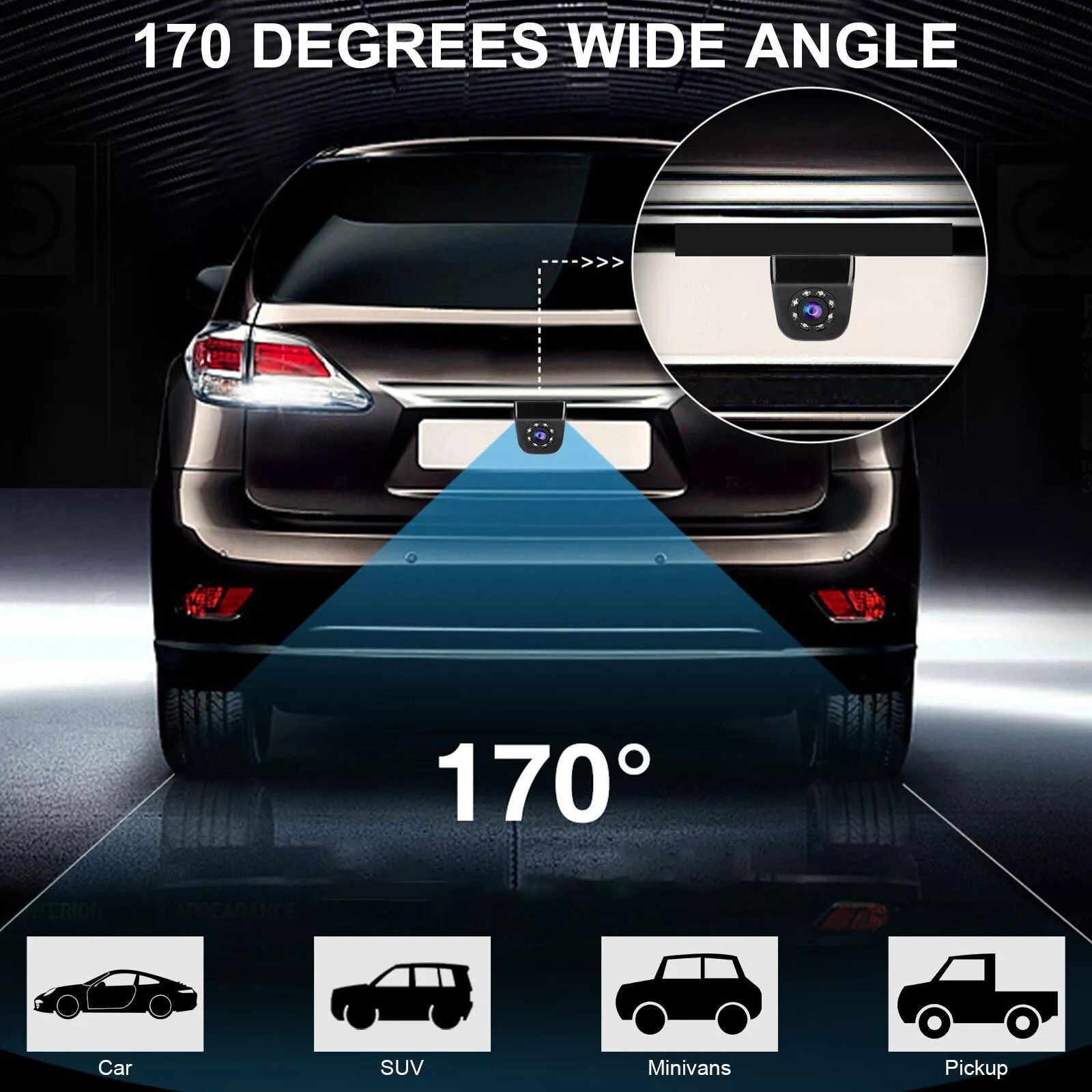 Backup Camera For Cars 170 Wide Angle 8 LED Night Vision Waterproof HD CMOS Reverse Camera 3
