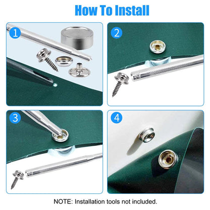MarineGrade Snap Fastener Kit 50 Set Stainless Steel Boat Canvas Cover Buttons  Socket Fasteners 2