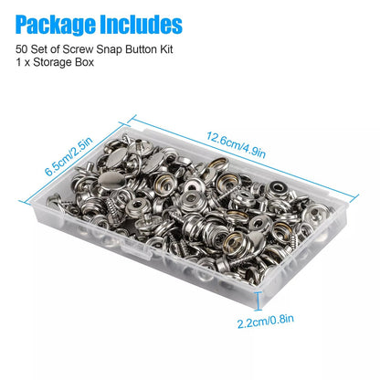 MarineGrade Snap Fastener Kit 50 Set Stainless Steel Boat Canvas Cover Buttons  Socket Fasteners 5