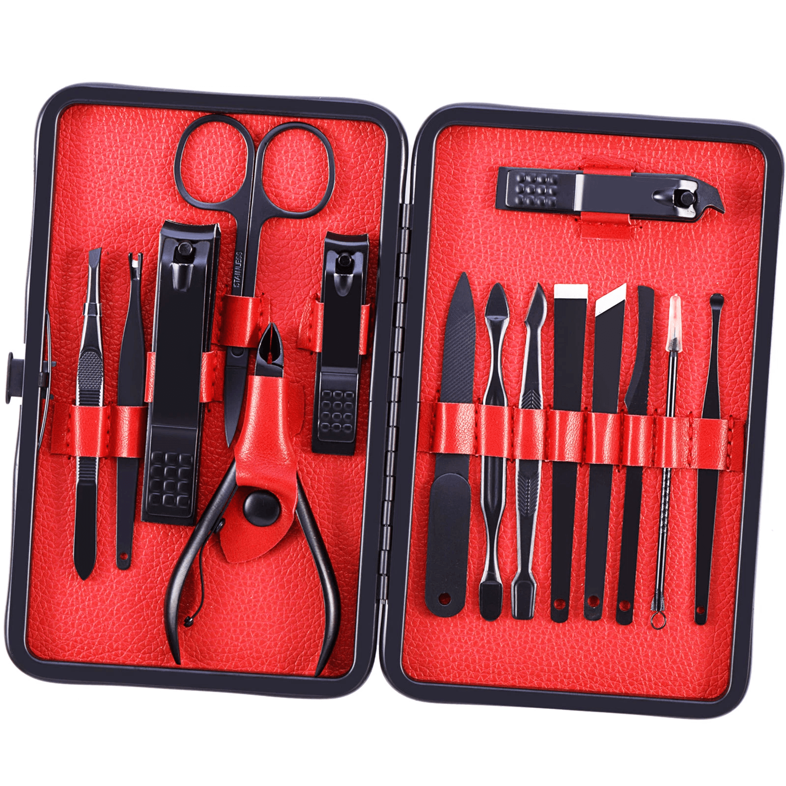Manicure Pedicure Set, Nail Clippers & Callus Remover Kit for Hand & Foot Care, Stainless Steel, Black PU Case