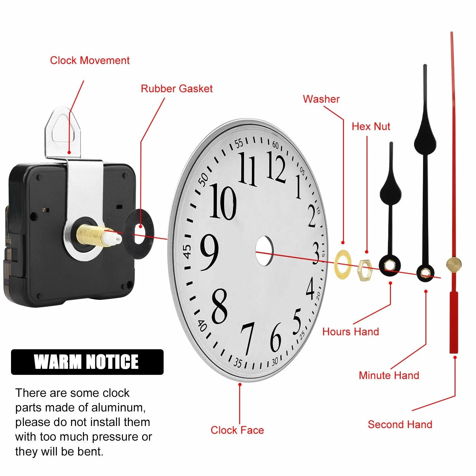 Quartz Clock Movement Replacement DIY Repair Kit With Mechanism Hands  Tool Parts For Wall Clocks 7