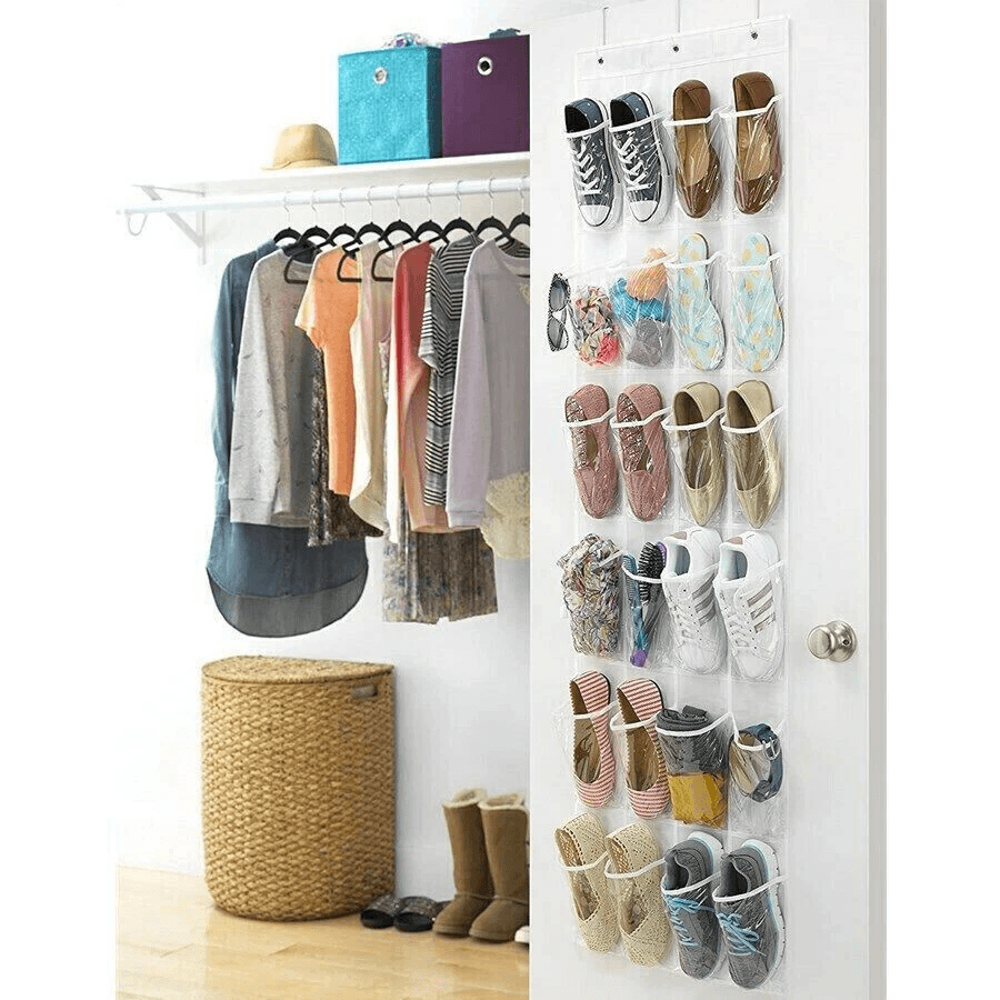 Over The Door Shoe Organizer Rack Clear Vinyl Pockets Hanging Storage Holder Bag For Closet  Door 3