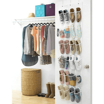 Over The Door Shoe Organizer Rack Clear Vinyl Pockets Hanging Storage Holder Bag For Closet  Door 3