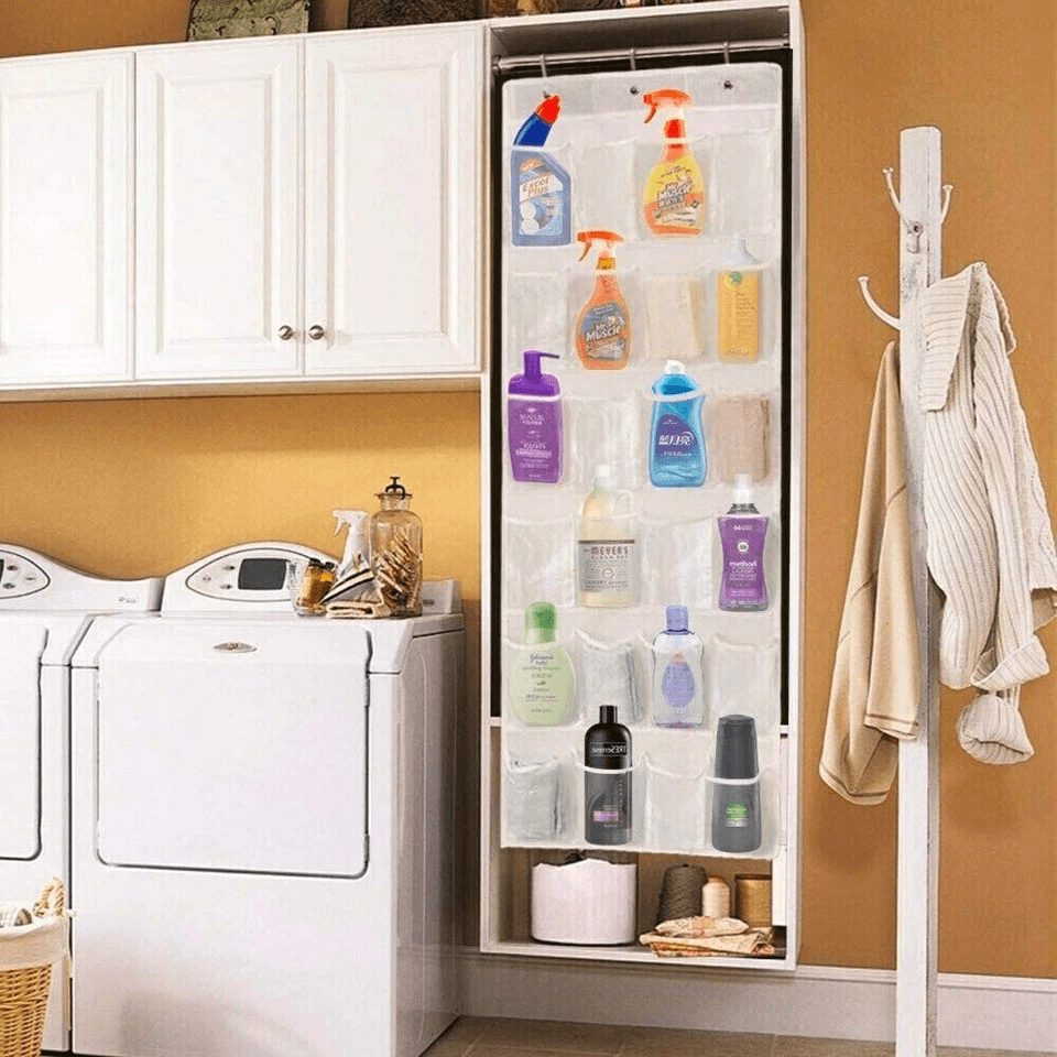 Over The Door Shoe Organizer Rack, Clear Vinyl Pockets Hanging Storage Holder Bag for Closet & Door