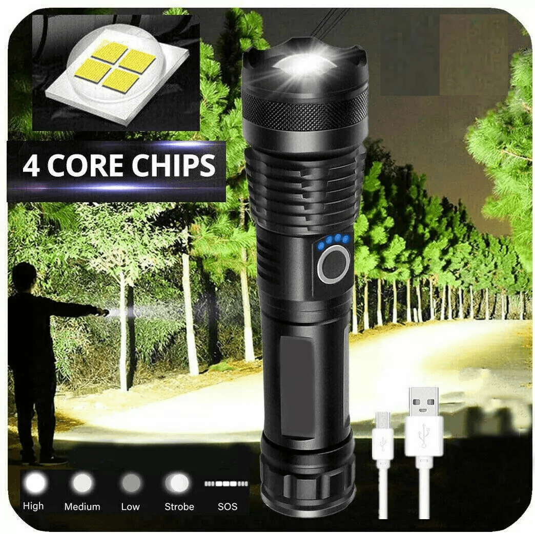 Super-Bright LED Tactical Flashlight With Rechargeable Battery, Waterproof, Zoomable, High Lumens, Emergency & Outdoor