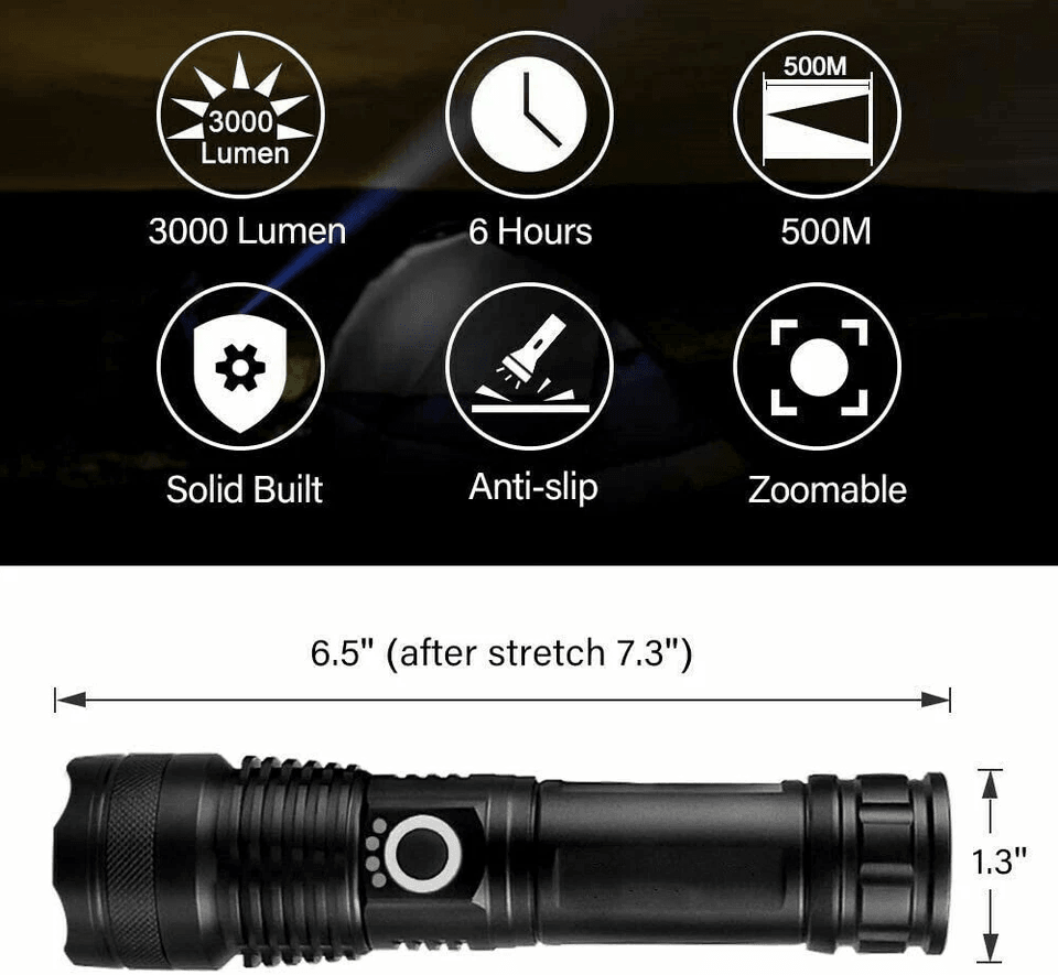 SuperBright LED Tactical Flashlight With Rechargeable Battery Waterproof Zoomable High Lumens Emerg 6