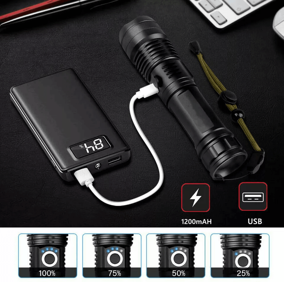 SuperBright LED Tactical Flashlight With Rechargeable Battery Waterproof Zoomable High Lumens Emerg 1