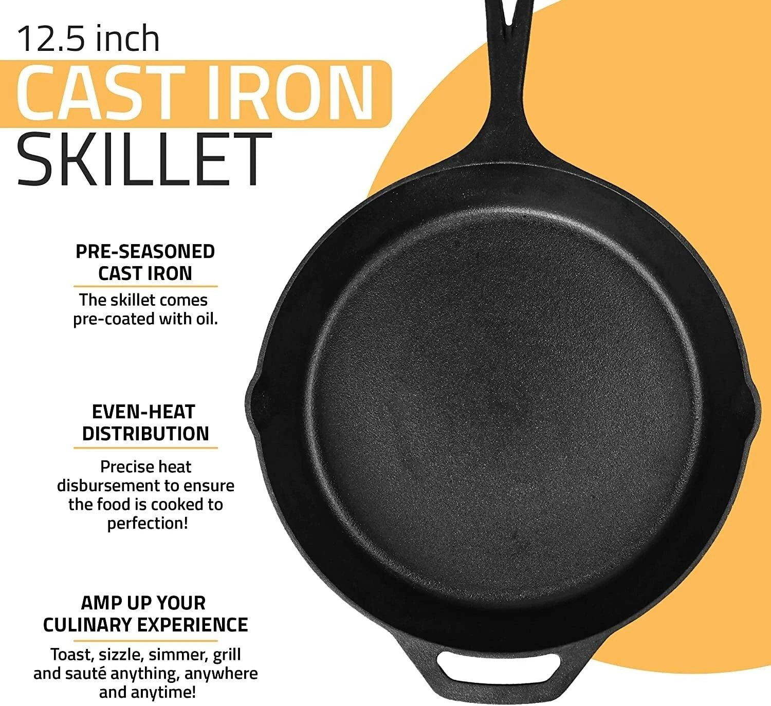 Utopia Kitchen PreSeasoned 125 Inch Cast Iron Skillet  Multipurpose Use For Stovetop Oven  Grill 6