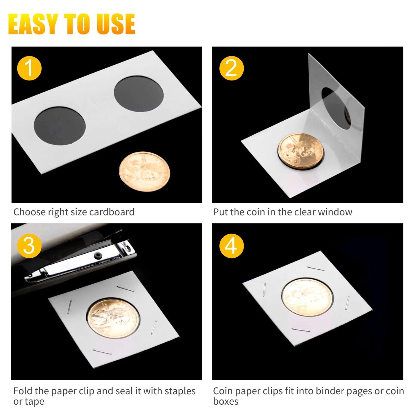 Coin Storage Flips, 200 Pack Cardboard Mylar Paper Holders (2x2) for Collectors & Album Books