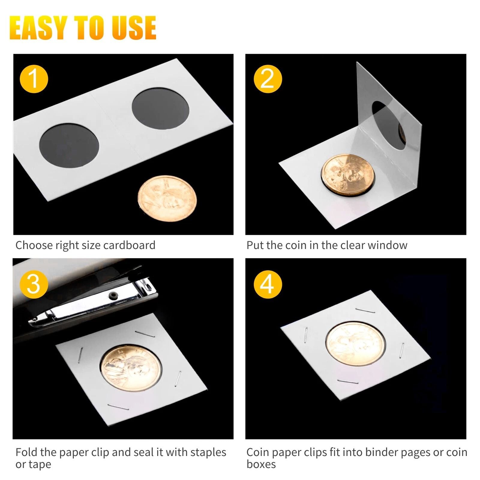 Coin Storage Flips, 200 Pack Cardboard Mylar Paper Holders (2x2) for Collectors & Album Books