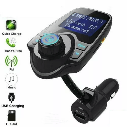 Bluetooth Wireless Car FM Transmitter AUX Stereo Receiver Adapter with 2 USB Charger Ports, Hands-Free Calling & Music
