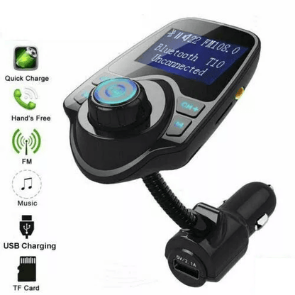 Bluetooth Wireless Car FM Transmitter AUX Stereo Receiver Adapter with 2 USB Charger Ports, Hands-Free Calling & Music
