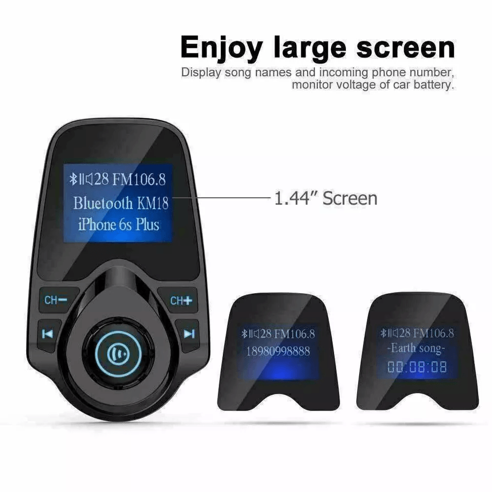 Bluetooth Wireless Car FM Transmitter AUX Stereo Receiver Adapter With 2 USB Charger Ports HandsFre 2
