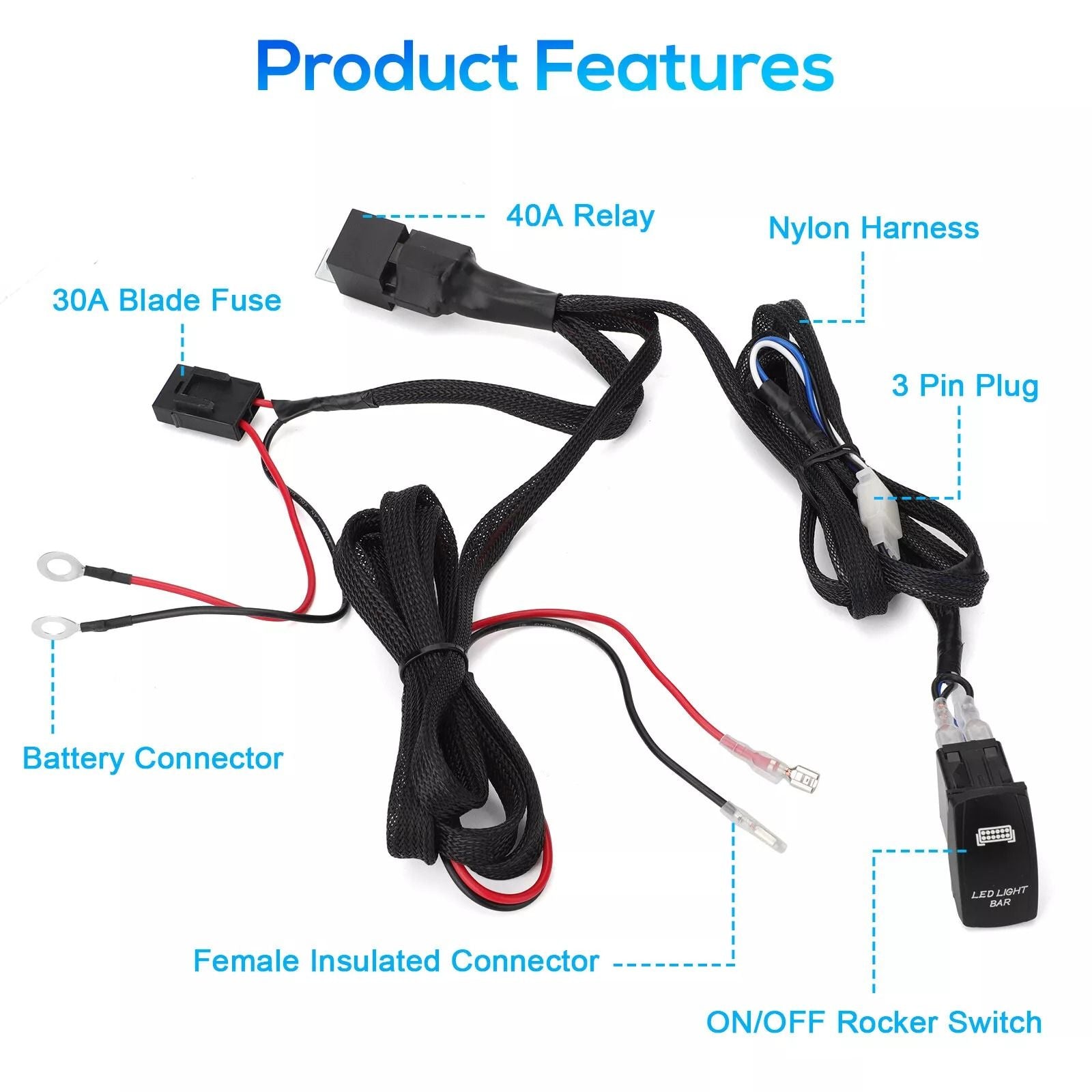 HeavyDuty 40A 12V Wiring Harness Kit Includes OnOff Switch Relay  Fuse For LED Light Bars  Fog Ligh 4