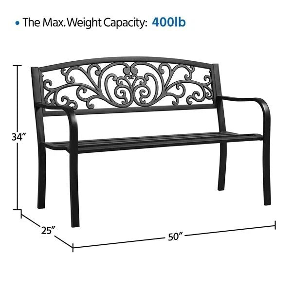 Antique Iron Patio Garden Bench Outdoor Yard Bench With Scroll Heart Design RustResistant Park Benc 2
