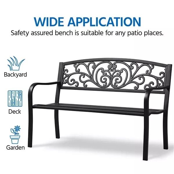 Antique Iron Patio Garden Bench Outdoor Yard Bench With Scroll Heart Design RustResistant Park Benc 8