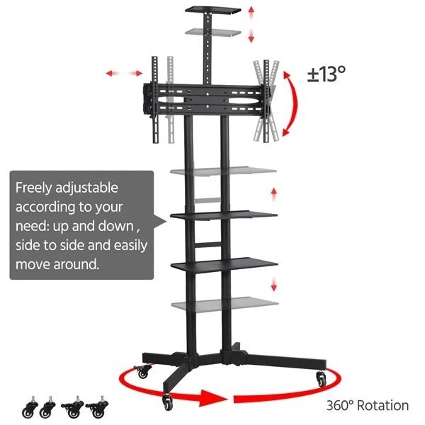 32 To 75in HeightAdjustable Mobile TV Stand  Rolling TV Cart With Lockable Wheels  Storage Shelves 1
