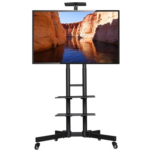 32 To 75in HeightAdjustable Mobile TV Stand  Rolling TV Cart With Lockable Wheels  Storage Shelves 10