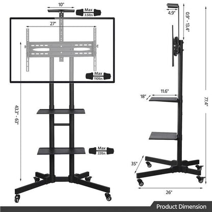 32 To 75in HeightAdjustable Mobile TV Stand  Rolling TV Cart With Lockable Wheels  Storage Shelves 2