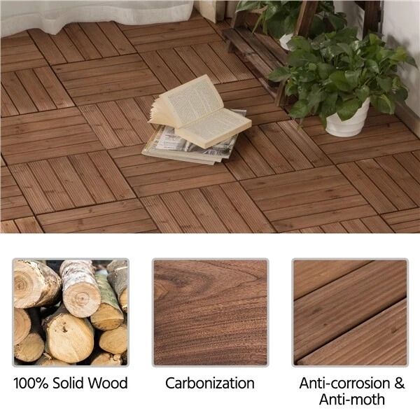 27pcs 12x12 Interlocking Wood Flooring Deck Tiles  Outdoor Patio Balcony  Decking Wood Tiles For In 2